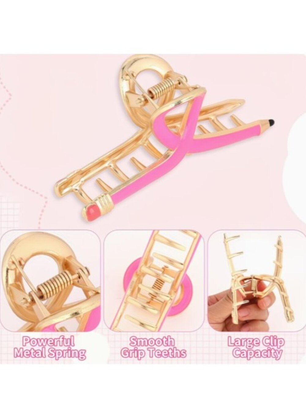 Pink Teacher Metal Pencil Hair Claw Clip (BRAND-NEW & SO CUTE!) - Picture 2 of 8
